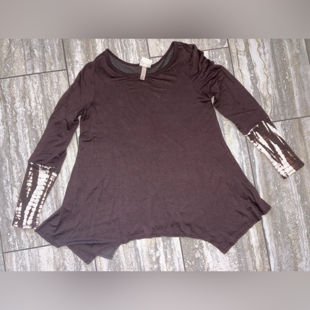 Knox Rose Medium Shark Bite Women's Brown Long Sleeve Top Tie Dye Cuffs